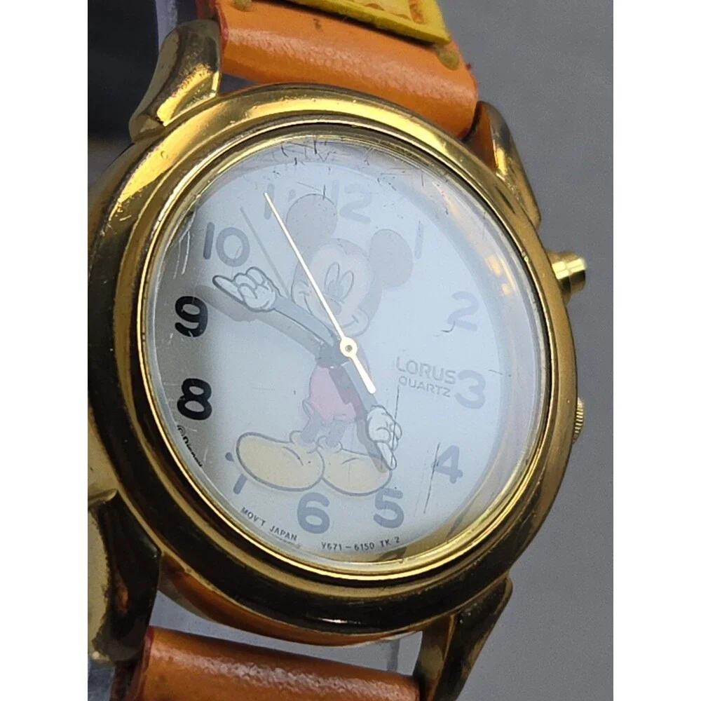 Vtg 1990s Lorus Disney Mickey Mouse Instalite Gold Tone Quartz Watch New Battery